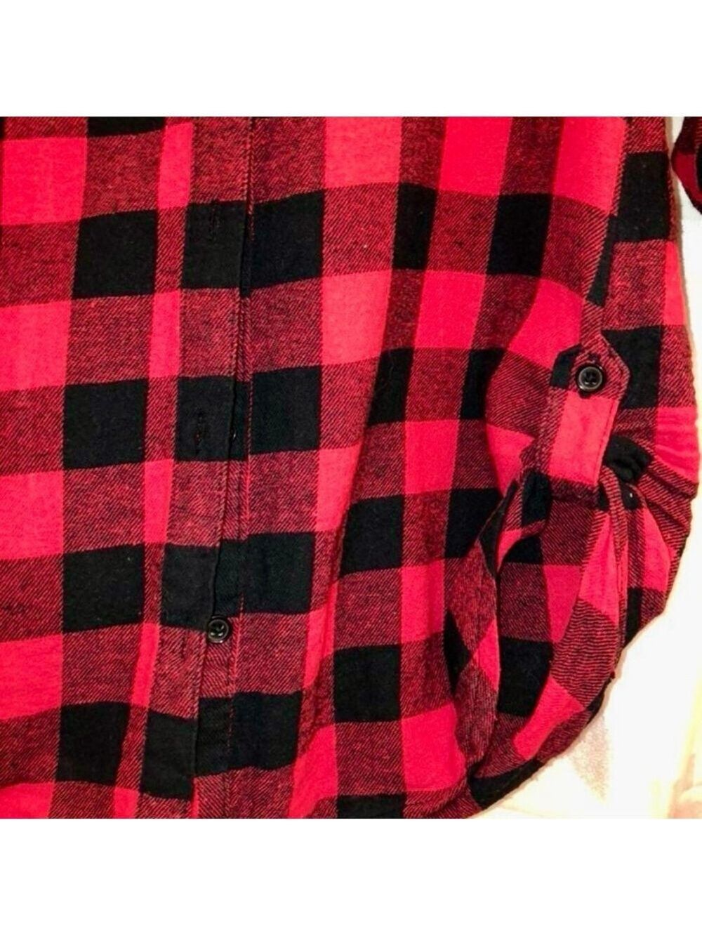 Buffalo Plaid Red and Black Button Down Flannel Shirt S - Picture 3 of 11